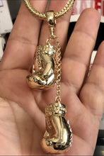 Boxing Gloves Iced Pendant Gold Finish Necklace 36 Inch Long Hip Hop Chain
