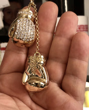 Boxing Gloves Iced Pendant Gold Finish Necklace 36 Inch Long Hip Hop Chain