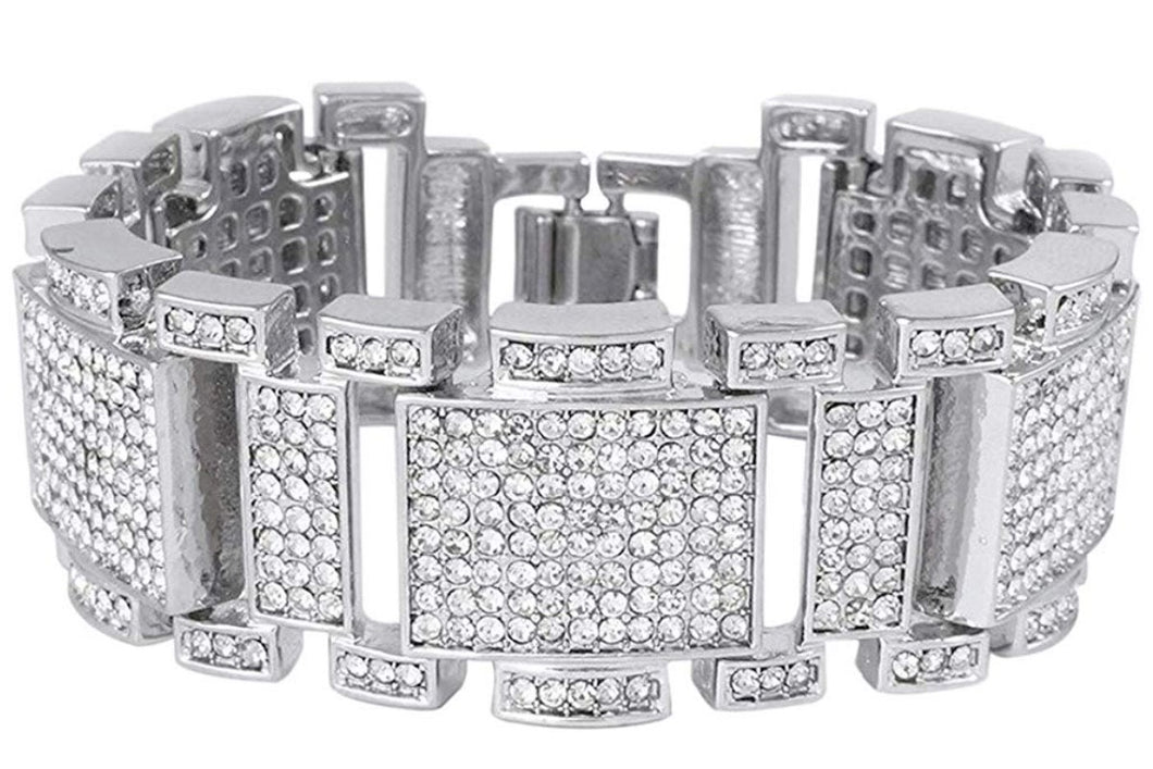 Iced Silver finish Bling Bracelet - Men's Hip Hop Jewelry