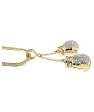 Boxing Gloves Iced Pendant Gold Finish Necklace 36 Inch Long Hip Hop Chain