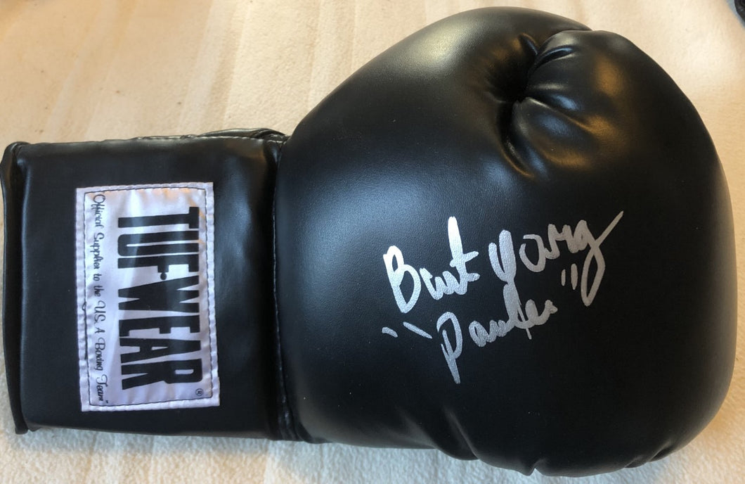 Burt Young Autographed TUFFWEAR Black Boxing Glove Inscribed 