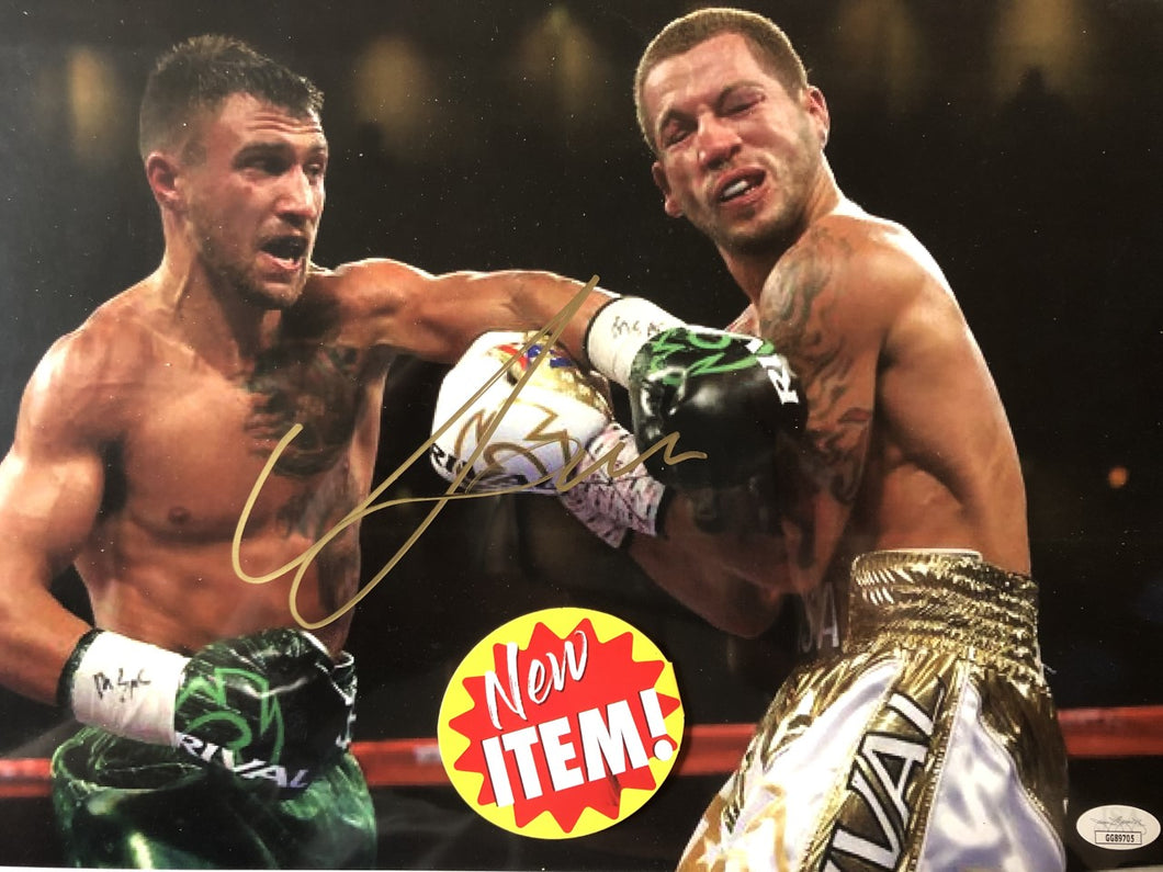 Boxer Vasyl Lomachenko Autographed 11x14 photo in Gold Signature, Photo Proof