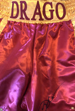 Dolph Lundgren Red and Yellow Drago Hand made Boxing Trunks signed