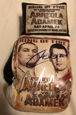 Arreola vs Adamek Dual Autographed and silk screen Custom Boxing Glove
