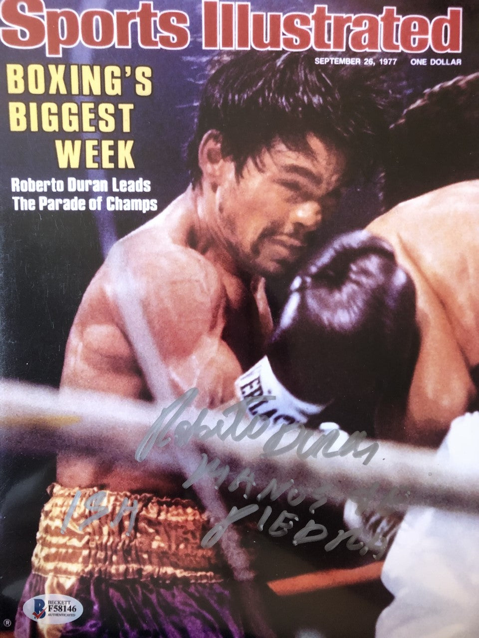 Roberto Duran Hands of stone Inscription Autographed Boxing Photo Signed Beckett Cert