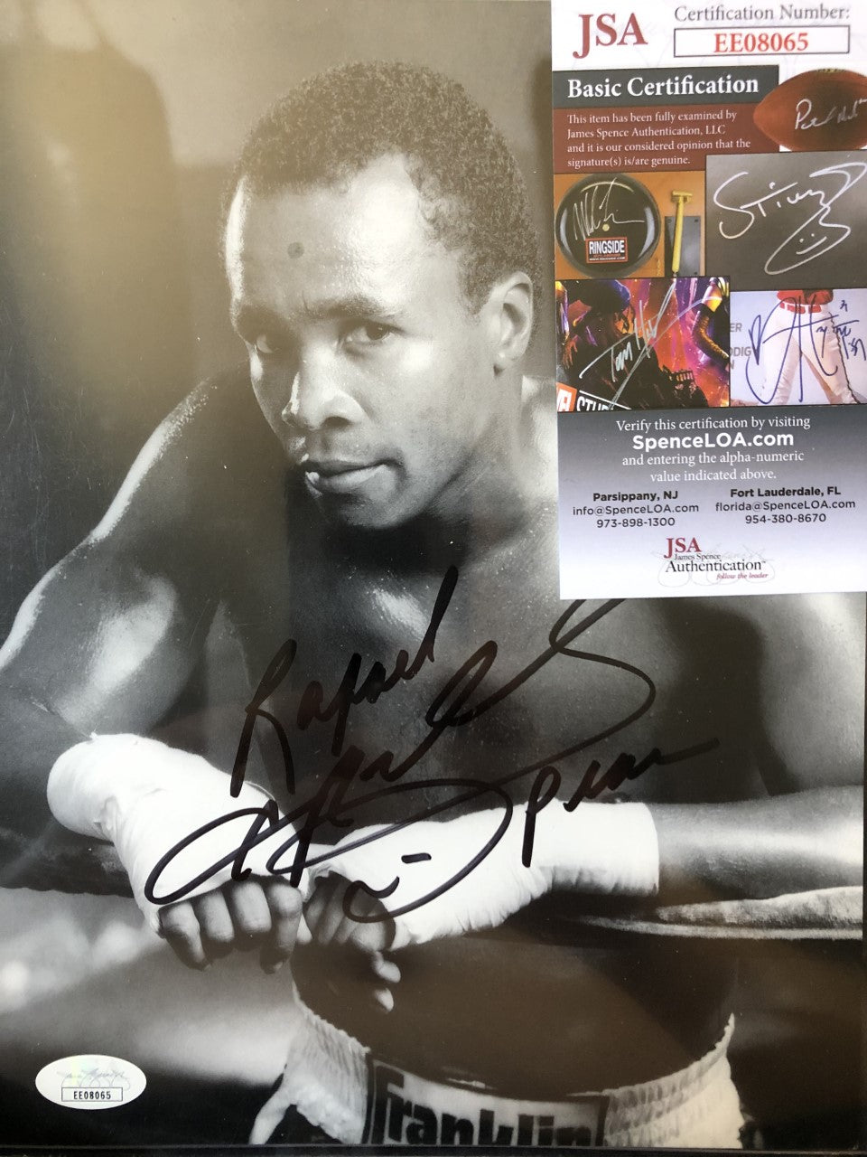 Sugar Ray Leonard Autographed 8x10 Boxing Photo Signed with inscription JSA Cert