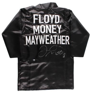 Floyd Mayweather Jr. Silver Signed Black Boxing Robe (Beckett COA)