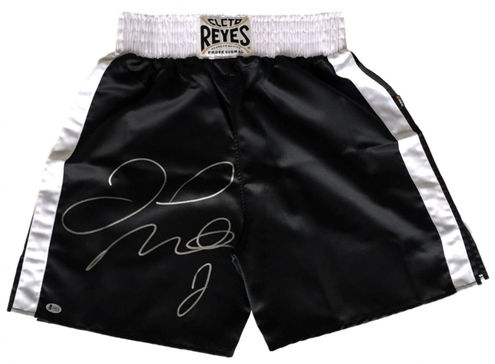 Floyd Mayweather Jr Signed Reyes Black Boxing Tunks (Beckett COA)