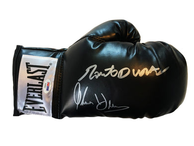 Duran and Hearns Dual Autographed Everlast Black Boxing Glove in Silver Signature PSA/DNA