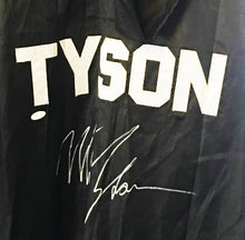 Mike Tyson Autographed Custom Made Black hooded Boxing Robe signed in Silver and JSA certified.