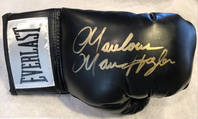 Marvin Hagler Autographed signed black Everlast Boxing Glove in Gold Marker