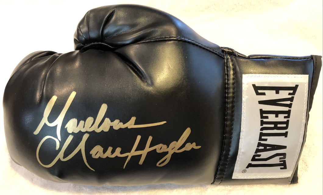 Marvin Hagler Autographed signed black Everlast Boxing Glove in Gold Marker