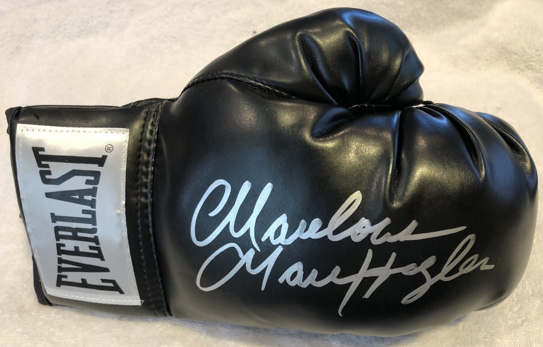 Marvin Hagler Autographed signed black Everlast Boxing Glove in silver Marker